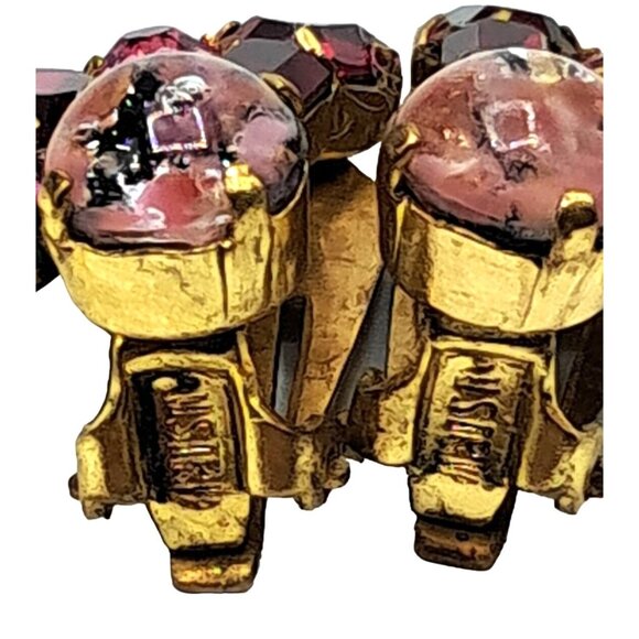 Vintage Austria Rhinestone Earrings Art Glass Dragons Breath Pink Red Clip On Si - Picture 10 of 12